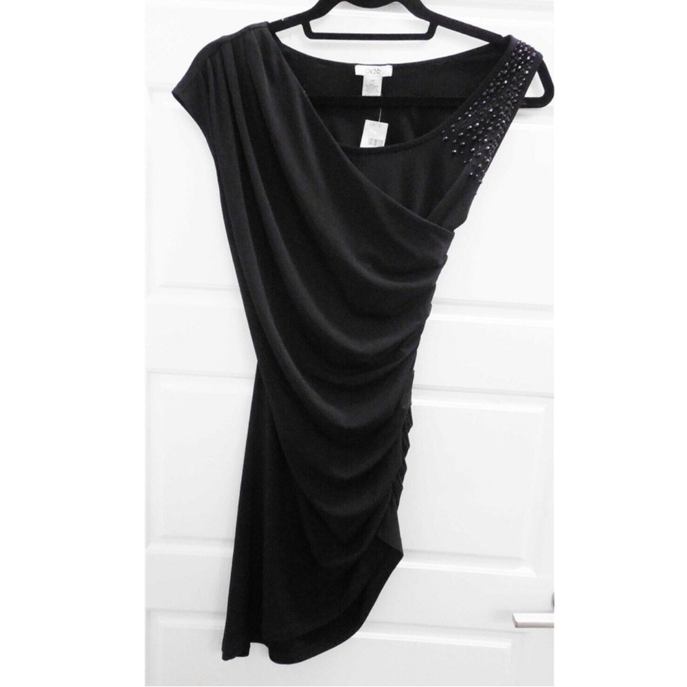 Cache Black Studded Stretchy Ruched Dress